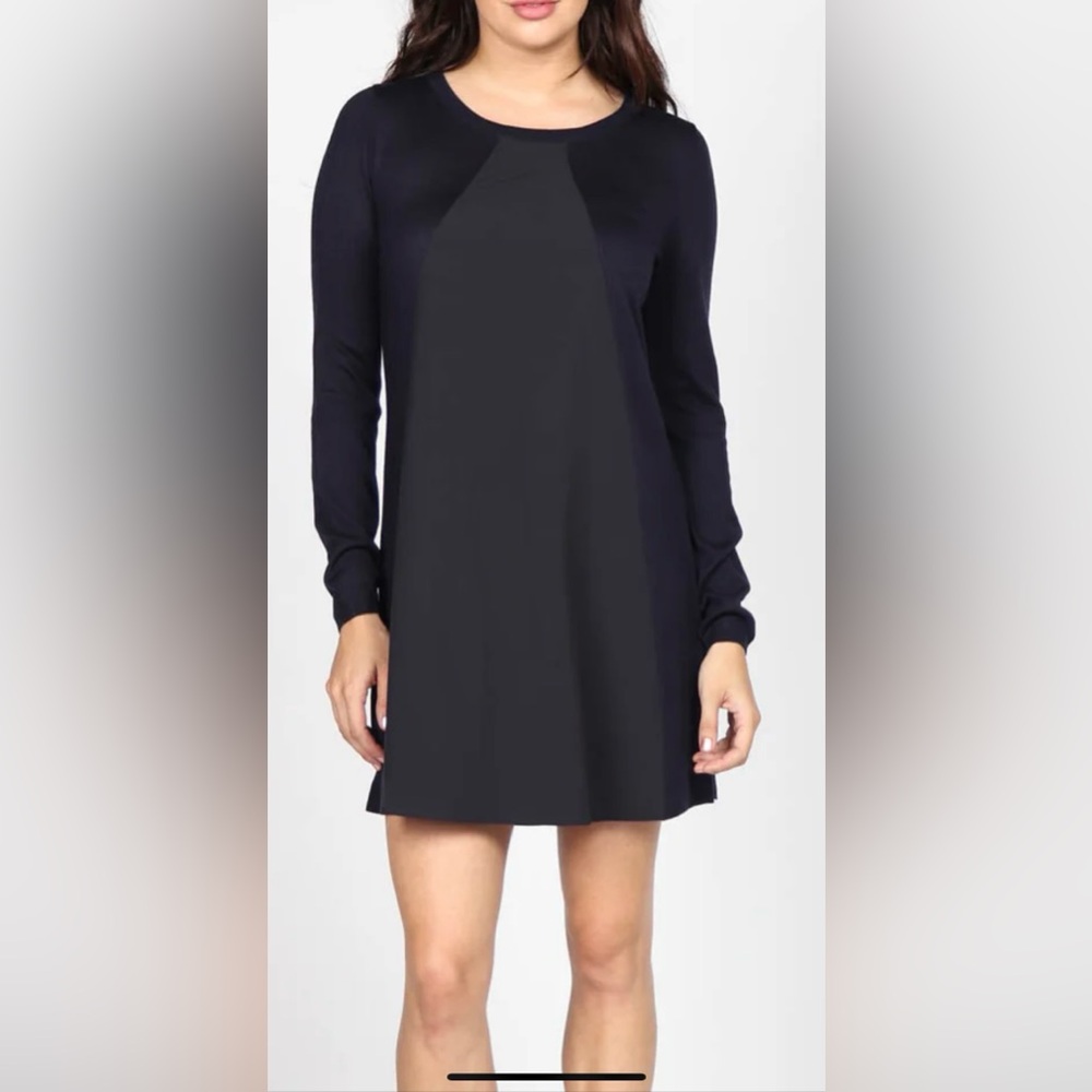 M. RENA Mixed Media Dress Navy Small